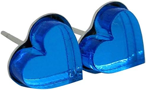 Summerfield Collection Stainless Steel Mirror Heart Stud Earrings 8mm (Aqua Blue)