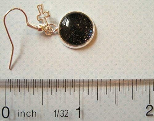 Summerfield Collection Silver-tone Black Glitter Glass Open Cross Charm Dangle Earrings