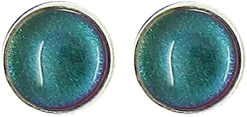 Summerfield Collection Silver-tone Dark Green Blue Color Shift Glitter Glass Stud Earrings Hand-painted 8mm