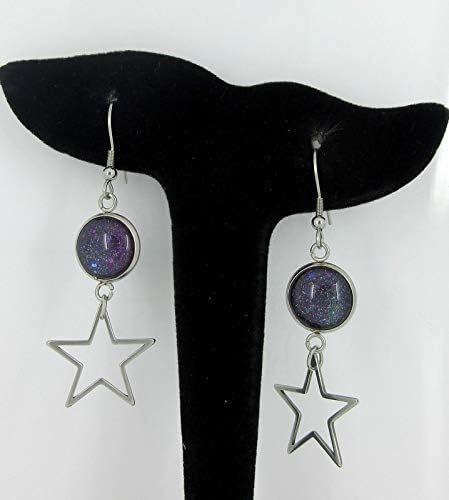 Summerfield Collection Stainless Steel Purple Blue Red Galaxy Glitter Glass Star Charm Dangle Earrings
