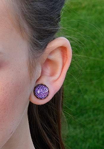 Summerfield Collection Antiqued Gold-tone Animal Print Glass Stud Earrings 12mm (Pink/Purple)