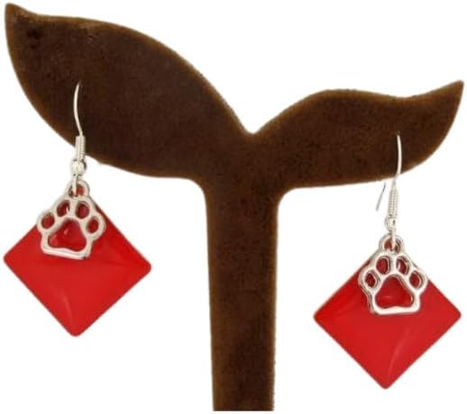 Summerfield Collection Silver-tone Paw Print Charm Enamel Dangle Earrings (Red)