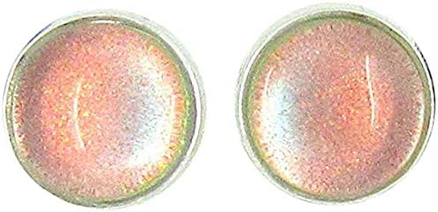 Summerfield Collection Silver-tone Peach Color Shift Glitter Glass Stud Earrings Hand-painted 8mm