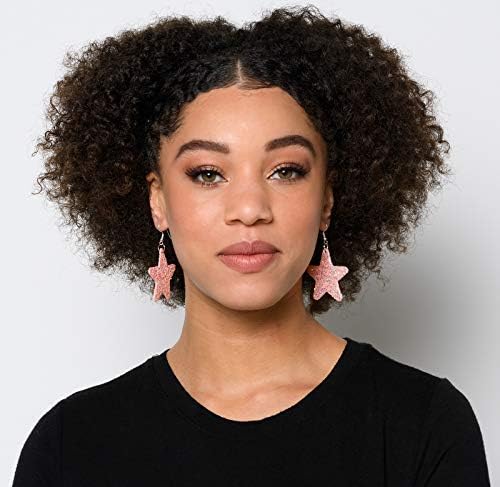 Summerfield Collection Glitter Faux Leather Large Star Dangle Earrings (Pink)