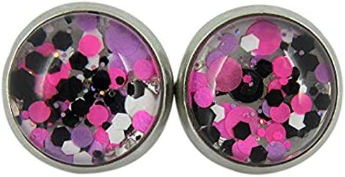 Summerfield Collection Stainless Steel Pink Purple White Black Glitter Glass Stud Earrings Hand-painted 10mm