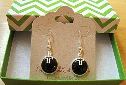 Summerfield Collection Silver-tone Black Glitter Glass Open Cross Charm Dangle Earrings