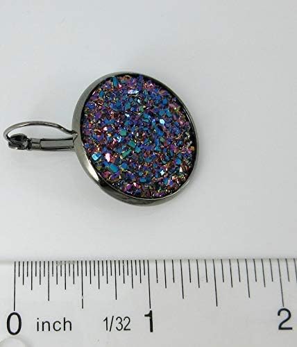 Summerfield Collection Hematite-tone Purple Pink Teal Faux Druzy Stone Lever-back Drop Earrings Large 25mm