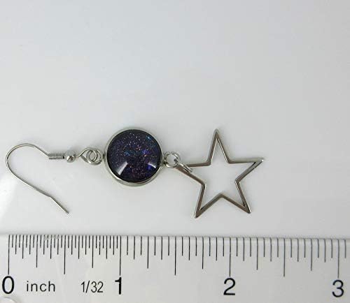 Summerfield Collection Stainless Steel Purple Blue Red Galaxy Glitter Glass Star Charm Dangle Earrings