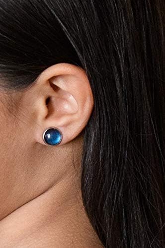 Summerfield Collection Stainless Steel Dark Blue Teal Purple Glass Stud Earrings Hand-painted 10mm