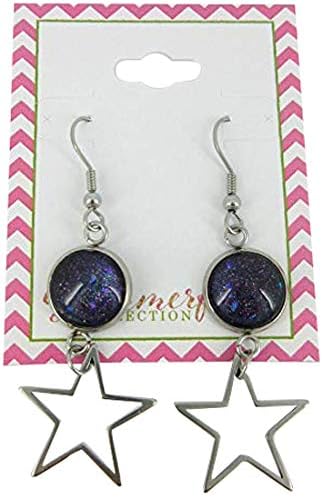 Summerfield Collection Stainless Steel Purple Blue Red Galaxy Glitter Glass Star Charm Dangle Earrings