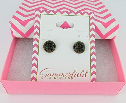 Summerfield Collection Antiqued Gold-tone Olive Green Faux Druzy Stone Stud Earrings (8mm)