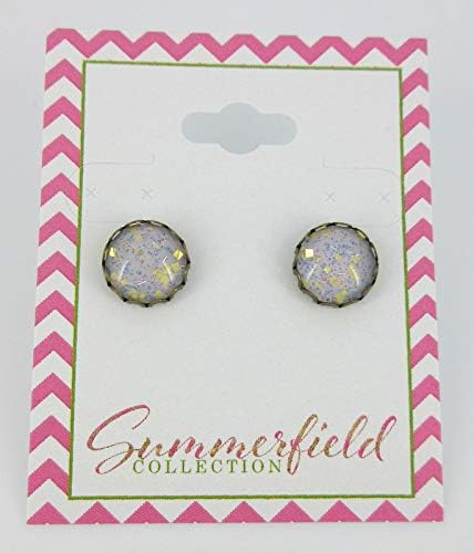 Summerfield Collection Antiqued Gold-tone Lavender Purple Glitter Glass Stud Earrings Hand-painted 10mm