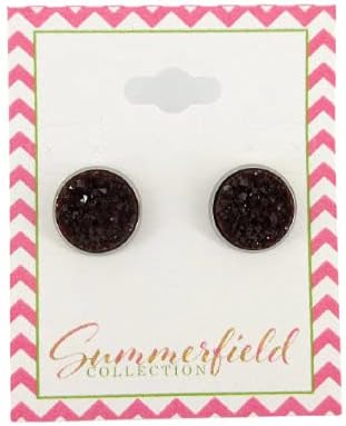 Summerfield Collection Stainless Steel Matte Faux Druzy Stone Stud Earrings 12mm (Maroon)