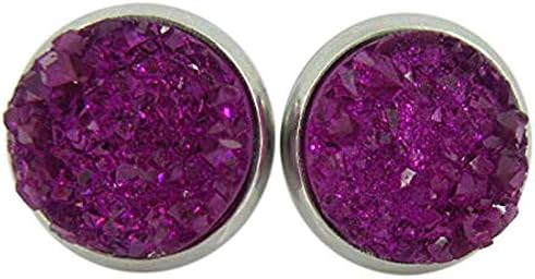 Summerfield Collection Stainless Steel Deep Magenta Faux Druzy Stone Stud Earrings (10mm)