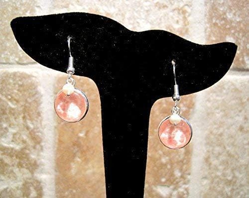 Summerfield Collection Silver-tone Peach Pink Glitter Glass Cultured Freshwater 4mm Pearl Charm Dangle Earrings
