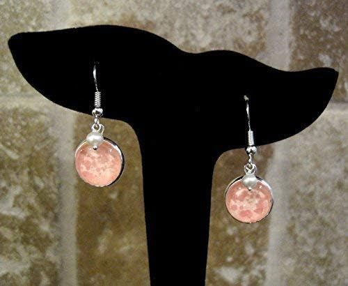 Summerfield Collection Silver-tone Peach Pink Glitter Glass Cultured Freshwater 4mm Pearl Charm Dangle Earrings