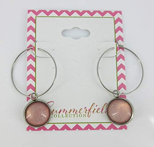 Summerfield Collection Stainless Steel Light Pink Glass Charm Hoop Earrings Hand-painted 1"