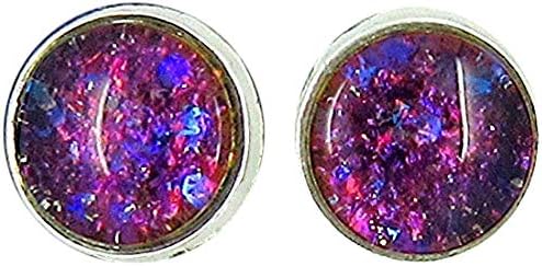 Summerfield Collection Silver-tone Bronze Blue Purple Glitter Glass Stud Earrings Hand-painted 8mm