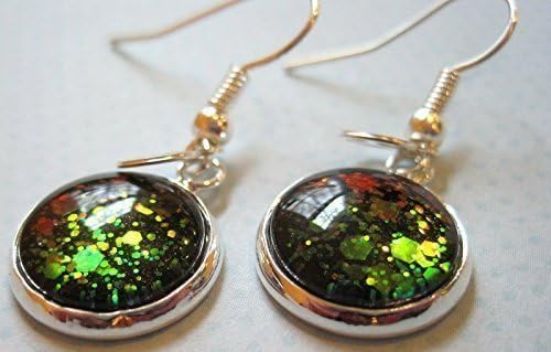 Summerfield Collection Silver-tone Black and Red Chunky Duochrome Glitter Glass Tiny Peace Sign Charm Dangle Earrings