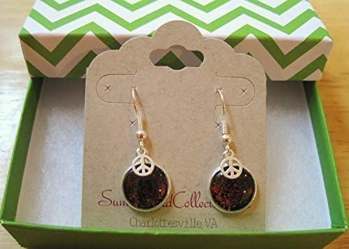Summerfield Collection Silver-tone Black and Red Chunky Duochrome Glitter Glass Tiny Peace Sign Charm Dangle Earrings