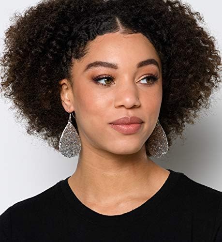 Summerfield Collection Silver-tone Glitter Faux Leather Large Teardrop Dangle Earrings (Silver)