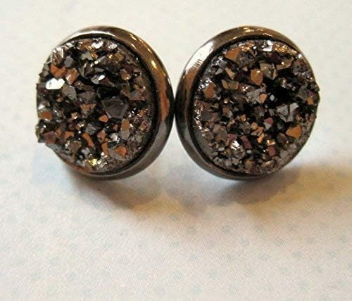 Summerfield Collection Hematite-tone Faux Druzy Stone Stud Earrings 12mm (Gunmetal Gray)
