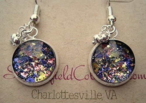 Summerfield Collection Silver-tone Purple Pink Yellow Glitter Glass 3 Bead Tassel Charm Dangle Earrings