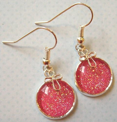 Summerfield Collection Silver-tone Pink Holographic Glitter Glass Open Cross Charm Dangle Earrings