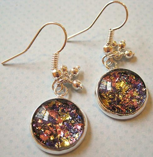 Summerfield Collection Silver-tone Purple Pink Yellow Glitter Glass 3 Bead Tassel Charm Dangle Earrings