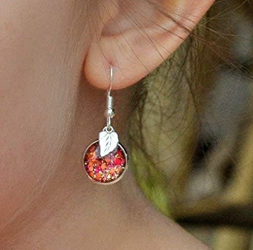 Summerfield Collection Silver-tone Autumn Mix Glitter Glass Leaf Charm Dangle Earrings