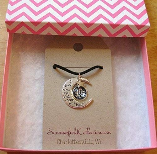 Summerfield Collection Silver-Tone Meteor Glitter Glass I Love You to the Moon and Back Pendant Necklace Black Faux Suede