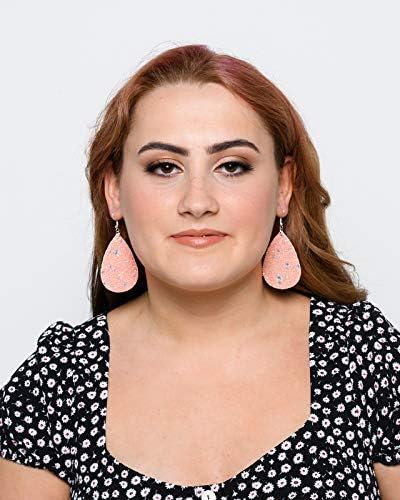 Summerfield Collection Silver-tone Glitter Faux Leather Large Teardrop Dangle Earrings (Pink)