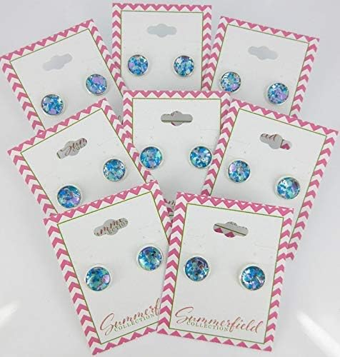 Summerfield Collection Silver-tone Blue and Purple Glitter Glass Stud Earrings Hand-painted 10mm