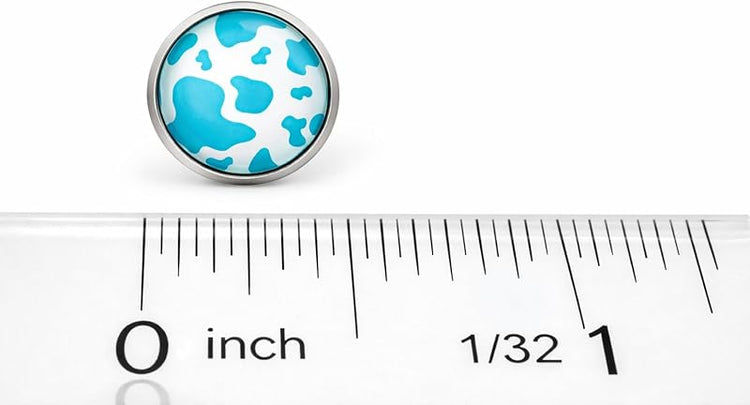 Summerfield Collection Stainless Steel Cow Animal Print Glass Stud Earrings 12mm Black (Aqua Blue)