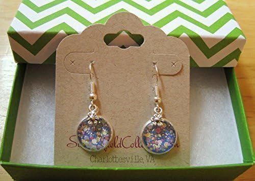 Summerfield Collection Silver-tone Pastel Mix Glitter Glass Daisy Flower Charm Dangle Earrings