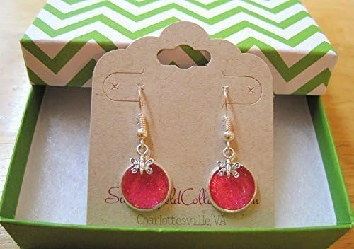 Summerfield Collection Silver-tone Pink Glitter Glass Butterfly Charm Dangle Earrings Hand-painted