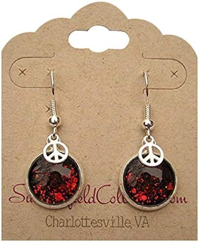 Summerfield Collection Silver-tone Black and Red Chunky Duochrome Glitter Glass Tiny Peace Sign Charm Dangle Earrings