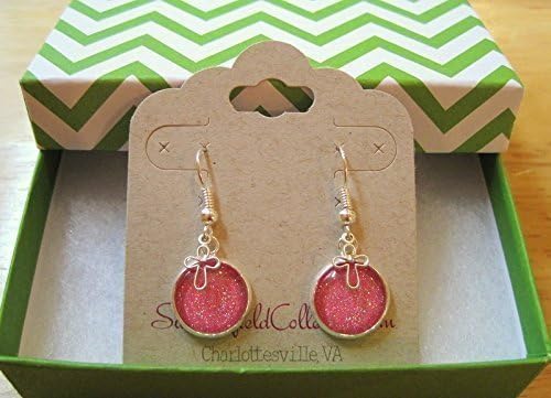 Summerfield Collection Silver-tone Pink Holographic Glitter Glass Open Cross Charm Dangle Earrings