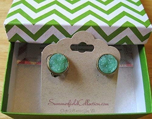 Summerfield Collection CLIP-ON Antiqued Gold-tone Faux Druzy Stone Stud Earrings 12mm (Mint Green)