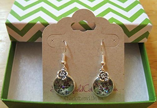 Summerfield Collection Silver-tone Mint Green Glitter Glass Flower Charm Dangle Earrings
