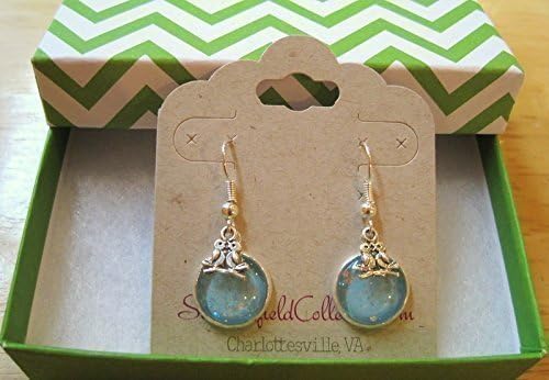 Summerfield Collection Silver-tone Robin Egg Blue Iridescent Glitter Glass Lovebirds Charm Dangle Earrings