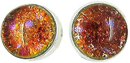 Summerfield Collection Silver-tone Bronze and Purple Glitter Glass Stud Earrings Hand-painted 8mm