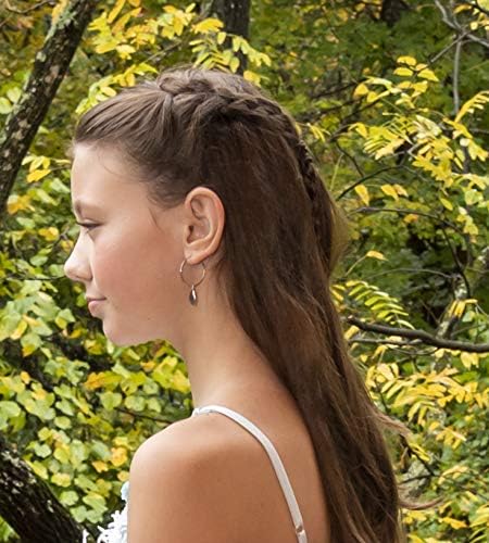 Summerfield Collection Stainless Steel Charcoal Gray Glitter Glass Charm Hoop Earrings Hand-painted 1"