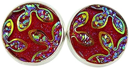 Summerfield Collection Silver-tone Frosted Flower Metallic Rainbow Stud Earrings 12mm (Red)