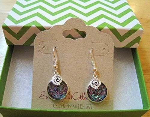 Summerfield Collection Silver-tone Blue Purple Pink Glitter Glass Swirl Charm Dangle Earrings