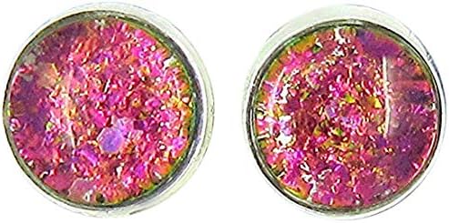 Summerfield Collection Silver-tone Hot Pink Green Gold Blue Glitter Glass Stud Earrings Hand-painted 8mm