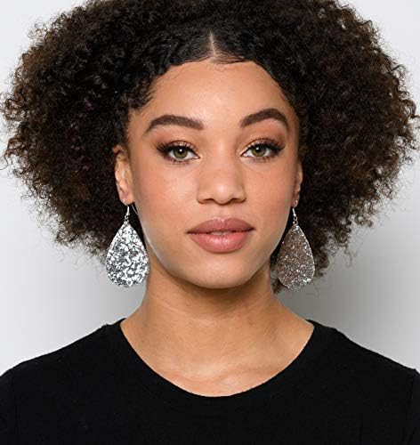 Summerfield Collection Silver-tone Glitter Faux Leather Large Teardrop Dangle Earrings (Silver)