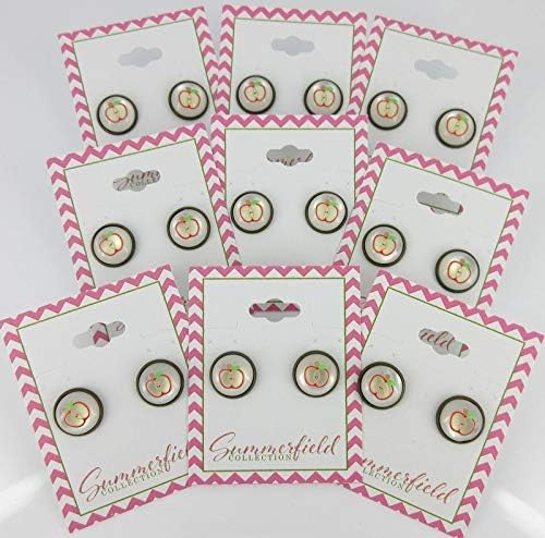 Summerfield Collection Antiqued Gold-tone Fruit Print Frosted Resin Stud Earrings 12mm (Apple)