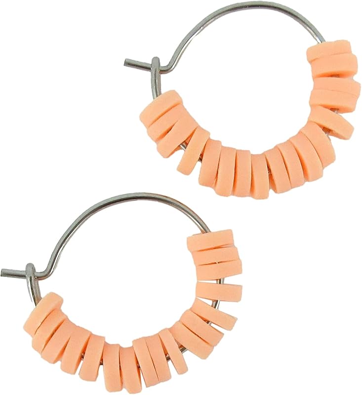 Summerfield Collection 15mm Stainless Steel Polymer Clay Katsuki Bead Hoop Earrings (Light Peach)