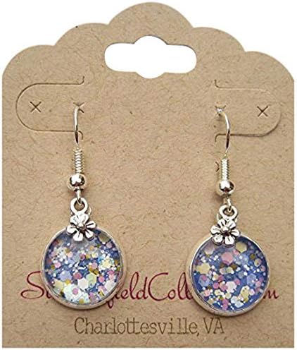 Summerfield Collection Silver-tone Pastel Mix Glitter Glass Daisy Flower Charm Dangle Earrings